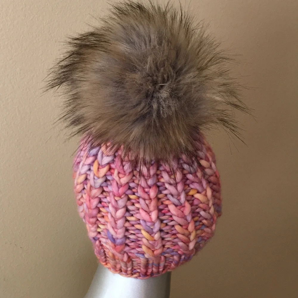 Hand knit Merino Wool Beanie Hat